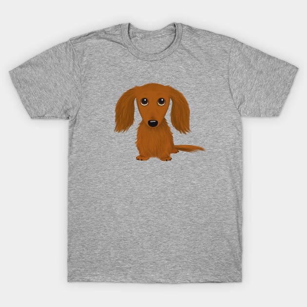 Cute Dog | Longhaired Red Dachshund | Funny Wiener Dog T-Shirt by Coffee Squirrel